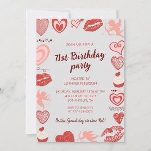 Elegant Grey Red Hearts 71st birthday invitations