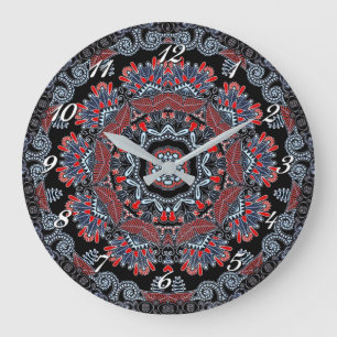 Elegant Grey & Red Mandala Wall Clock
