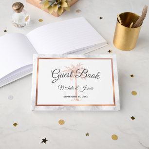Elegant Grey Rose Gold Palm Tree Marble Wedding Guest Book