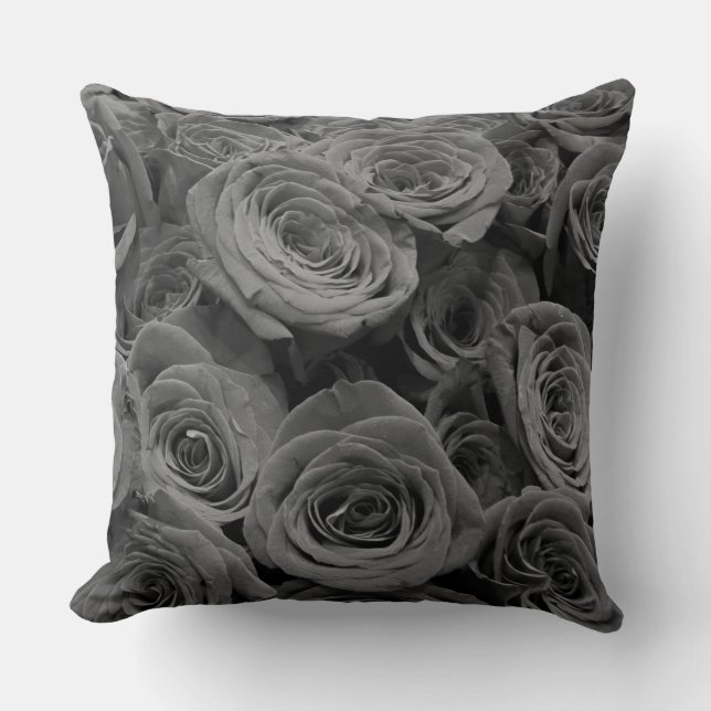 Elegant grey roses floral pattern cushion (Front)