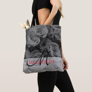 Elegant grey roses grey flowers grey floral tote bag