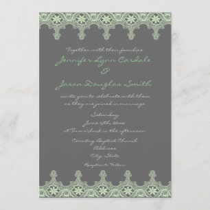 Elegant Grey  Sage Green Lace Wedding Invitations