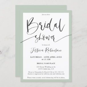 Elegant grey sage green script chic bridal shower invitation