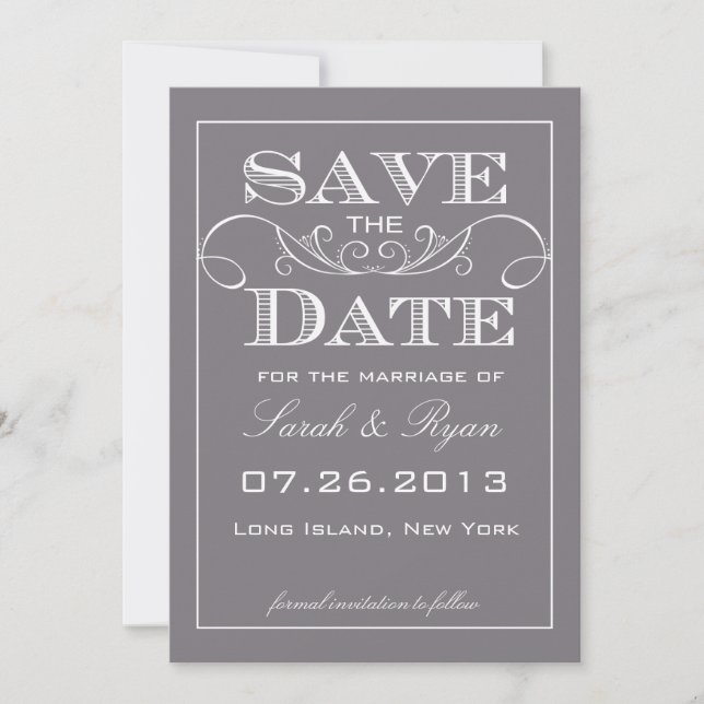 Elegant Grey Save the Date Announcement (Front)