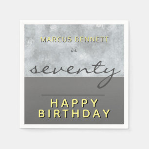 Elegant Grey Script Man Happy 70th Birthday Party Napkin