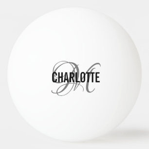 Elegant grey script monogram name ping pong ball
