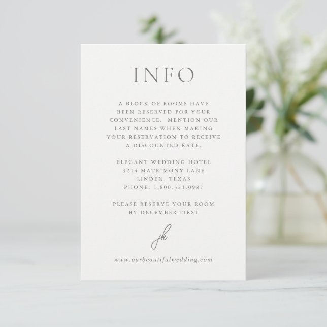 Elegant Grey Script Monogram Wedding Enclosure Card (Standing Front)