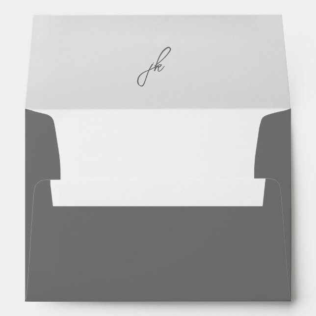 Elegant Grey Script Monogram Wedding Envelope (Back (Bottom))