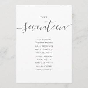 Elegant Grey Script Table Number 17 Seating Chart