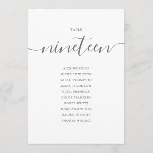Elegant Grey Script Table Number 19 Seating Chart