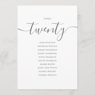 Elegant Grey Script Table Number 20 Seating Chart