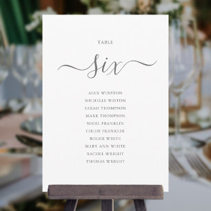 Elegant Grey Script Table Number 6 Seating Chart