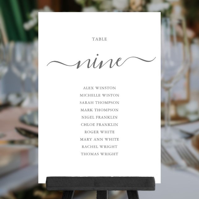 Elegant Grey Script Table Number 9 Seating Chart (Elegant Gray Script Table Number 9 Seating Chart)