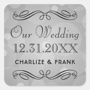 Elegant Grey Scroll Our Wedding Monogram Square Sticker
