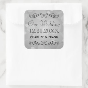 Elegant Grey Scroll Our Wedding Monogram Square Sticker