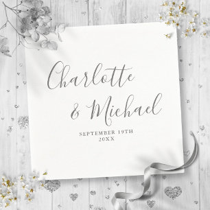Elegant Grey Signature Script Wedding Napkin