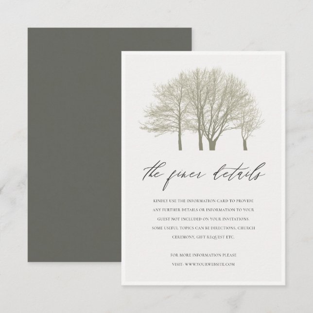 ELEGANT GREY SILVER FALL AUTUMN TREES  INFORMATION INVITATION (Front/Back)
