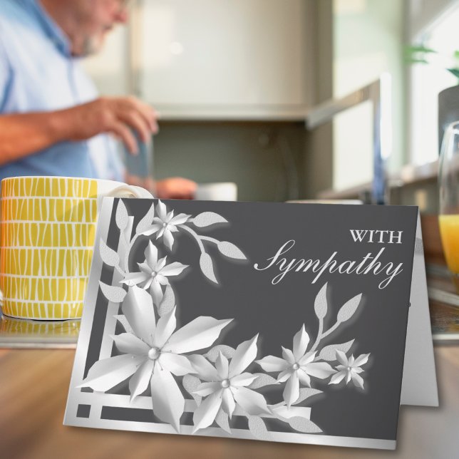 Elegant Grey Silver Florals Sympathy Card (Creator Uploaded)
