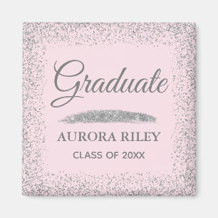 Elegant Grey Silver Glitter Blush Pink Graduation Magnet