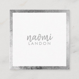 Elegant grey silver modern square minimalist white business card