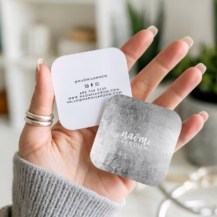 Elegant grey silver modern square minimalist white square business card