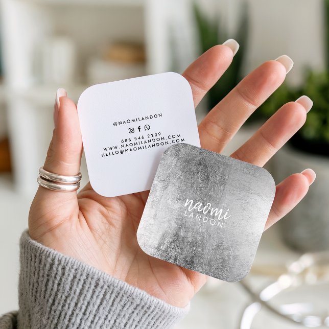 Elegant grey silver modern square minimalist white square business card (Elegant gray silver modern square minimalist white)