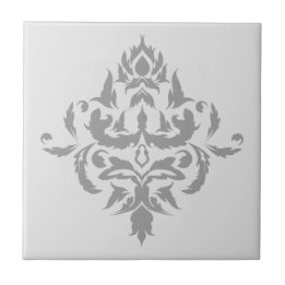 Elegant Grey Single Damask Design Ceramic Tile