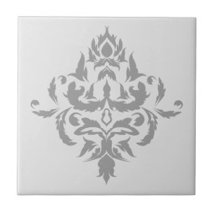 Elegant Grey Single Damask Design Ceramic Tile