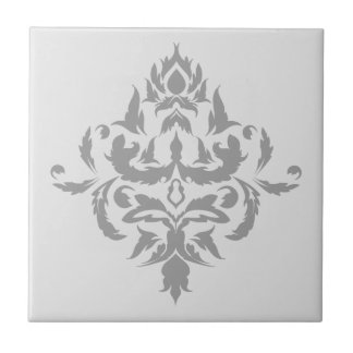 Elegant Grey Single Damask Design Ceramic Tile