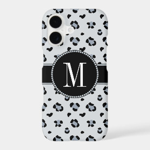 Elegant Grey Snow Leopard Cool Silver Monogram
