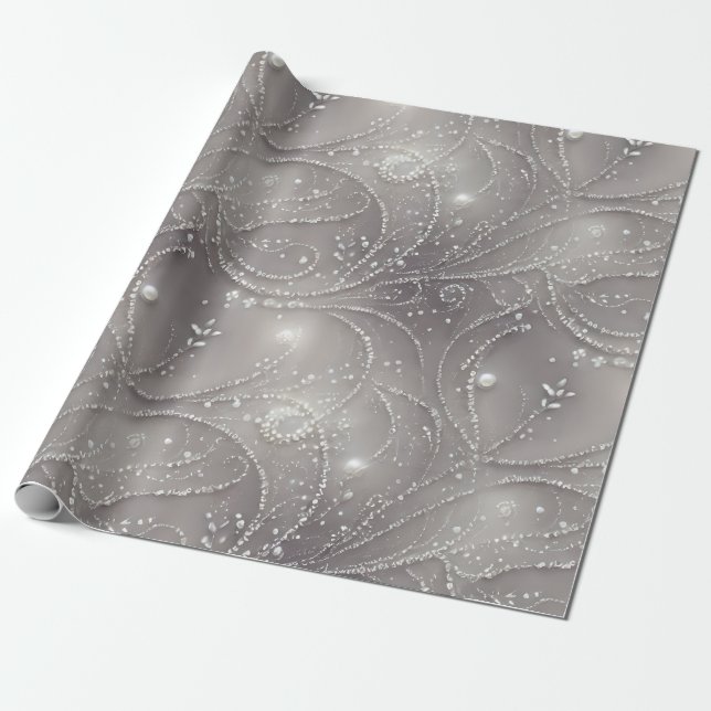Elegant Grey, Strands of Beads, Pearls and Light Wrapping Paper (Unrolled)