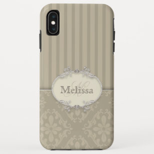 Elegant Grey Stripes and Damask Monogram Case-Mate iPhone Case