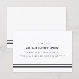 Elegant Grey Stripes Funeral Sympathy Thank You Invitation