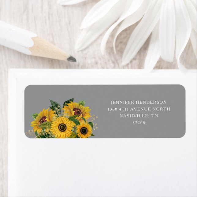 Elegant Grey Sunflowers Wedding Return Address Return Address Label (Insitu)