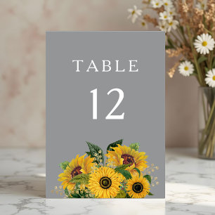 Elegant Grey Sunflowers Wedding Table Number