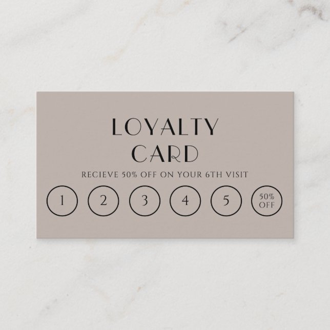 Elegant Grey Taupe Neutral Boho Modern 6 Punch Loyalty Card (Front)