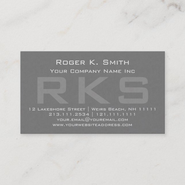 Elegant Grey Textured Monogram Classic Business Card (Front)