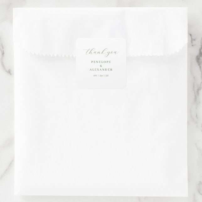 Elegant Grey Thank You Calligraphy Square Sticker (Bag)