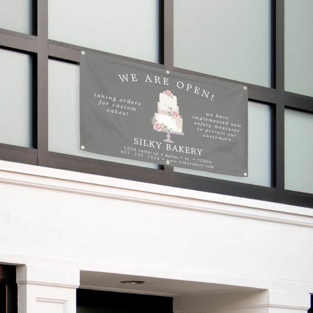Elegant Grey Three Tier Cake Store Banner (Outside Building)