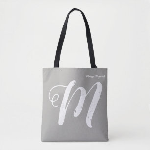 elegant grey tote bag with monogram