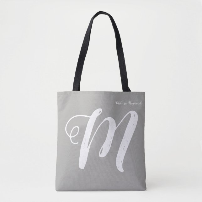 elegant grey tote bag with monogram (Front)