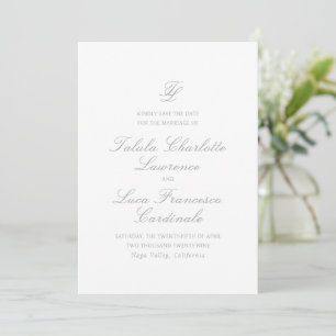 Elegant Grey Traditional Wedding Save The Date