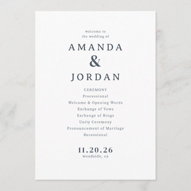 Elegant Grey Typographic Wedding Program (Front)