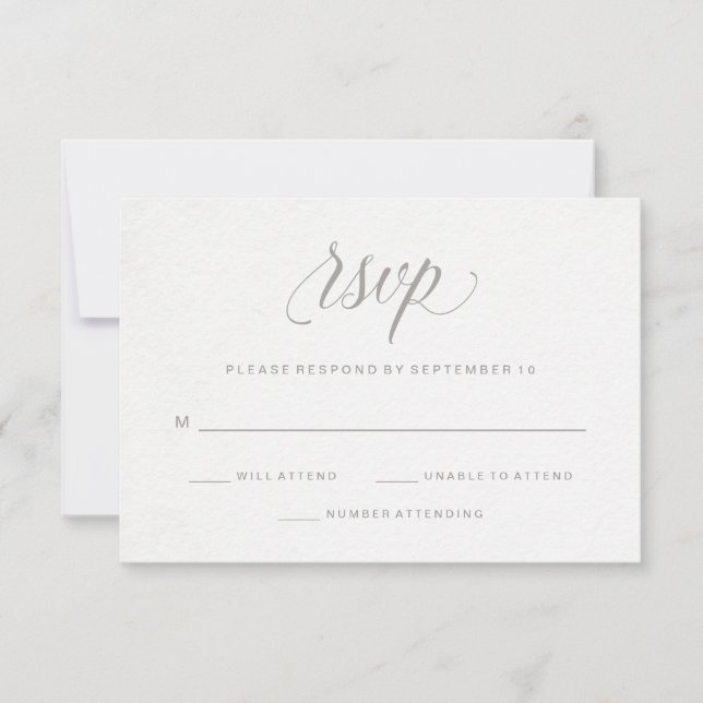 Elegant Grey Typography on Watercolor Paper RSVP (Front)