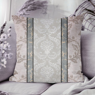 Elegant Grey Vintage Floral Damask Cushion