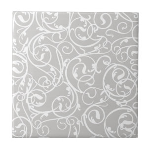 Elegant Grey Vintage Scroll Damask Pattern Tile