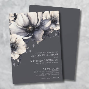 Elegant Grey Watercolor Floral Wedding Invitation