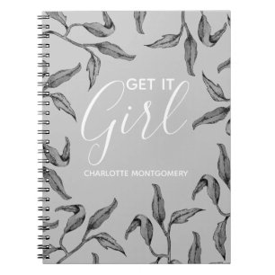 Elegant Grey Watercolor Foliage Get it Girl Notebook