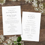 Elegant Grey Wedding Ceremony Program Template<br><div class="desc">Celebrate your wedding day with this elegant grey ceremony program featuring delicate hearts and romantic flourishes. The front showcases your names in graceful script, framed by classic decorative accents. The back includes “The Wedding Party” caption and space for your full wedding details. Personalise all text using the easy template —...</div>