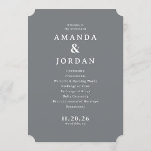 Elegant Grey Wedding Ceremony Schedule Program